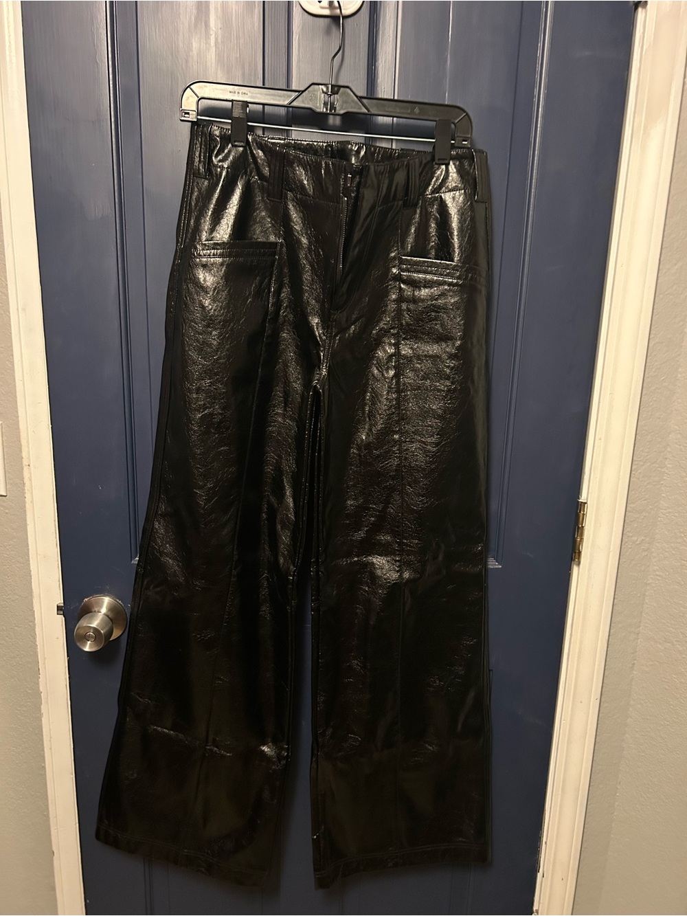 Free People Black Faux Leather Wide-Leg Trousers